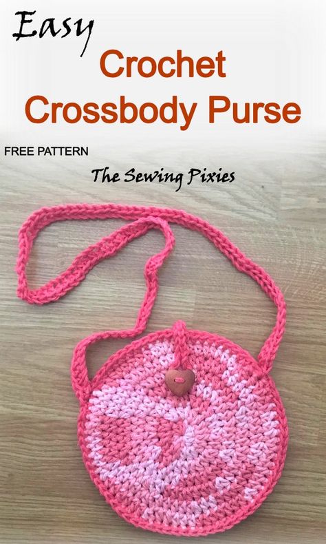 Easy Crochet Crossbody Purse Free Pattern - The Sewing Pixies Crochet Childs Bag Pattern Free, Crochet Easy Purse, Crossbody Bag Crochet Pattern, Crochet Crossbody Purse Pattern Free, Crochet Circle Purse, Crochet Bags For Kids, Free Crochet Bag Patterns Easy, Small Crochet Bags Free Patterns, Crochet Coin Purse Free Pattern