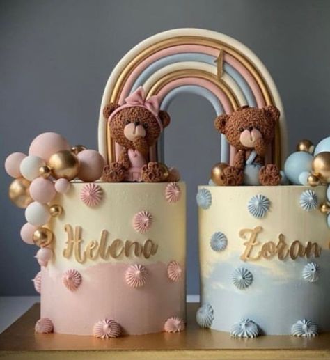 Gender Reveal Cake For Twins, Twin First Birthday Cake, 1st Birthday Cake For Twins, Birthday Cake Ideas For Twins, Twins Birthday Cake Ideas, Twins First Birthday Cake, Twins 1st Birthday Cake, Birthday Cake For Twins, Twin Baby Birthday