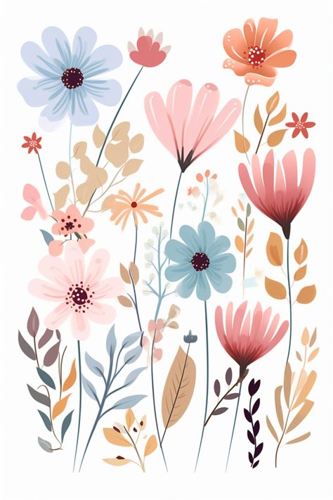 Baby Pink Bedroom Ideas, Spring Pattern Illustration, Flor Design, Wall Art Tutorial, Doodle Paint, Illustration Flower, Watercolor Flowers Tutorial, Flower Pattern Design, Floral Drawing