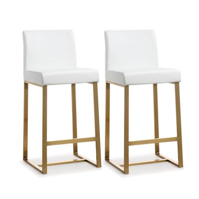 Pre-made custom item, once the order is place it cannot be cancel Bohouse Colour/Pattern: White , Seat Height: Counter Stool (27” Seat Height) | Bohouse Kameron Vegan Leather And Gold Stainless Steel Counter Stool - Set Of 2 gray | BDOU4164_102673760_102673761 | Wayfair Canada The Orville, Steel Counter, Quick Coffee, Stainless Steel Counters, Colour Pattern, Pattern White, Counter Stool, Leather Upholstery, Counter Stools