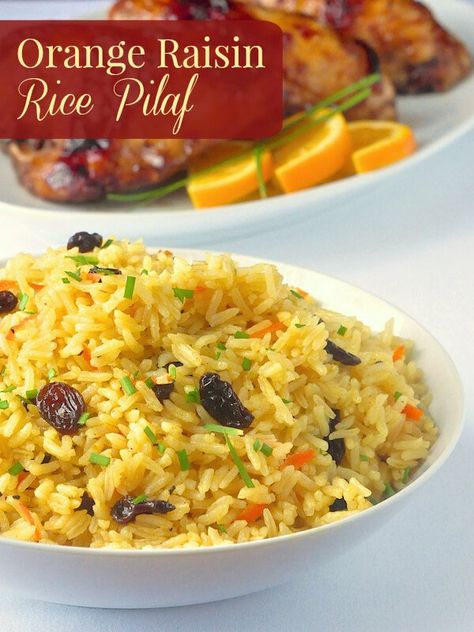 Carrot Raisin Rice Pilaf - a terrific base recipe to use as is or add additional herbs, veggies, or even nuts to create your own family favourite version. Raisin Rice Recipe, Raisin Rice, Easy Weekday Dinners, Cooking And Baking Recipes, Balsamic Chicken Recipes, Pilaf Recipes, Rock Recipes, Baking Inspiration, Rice Side Dishes