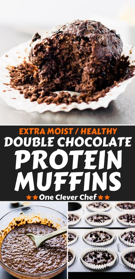 Protein Powder Muffins, Chocolate Protein Muffins, Double Chocolate Muffins, Snack Shack, Healthy Protein Snacks, Protein Muffins, Protein Powder Recipes, Powder Recipe, Chocolate Protein Powder