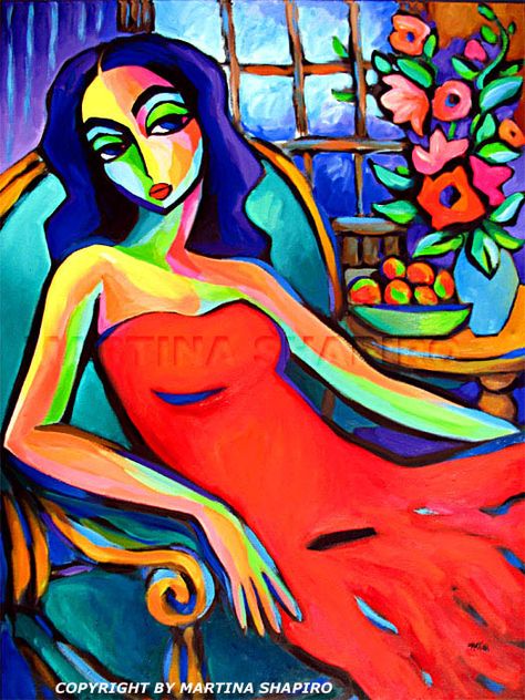 Girl Reclining On Chair contemporary original oil painting by artist Martina Shapiro, abstract figure fine art Ap Studio Art, Colourful Life, Live Painting, Painting Of Girl, Oil Painting Portrait, Fine Art Portraits, Creative Painting, Female Figure, Figure Painting