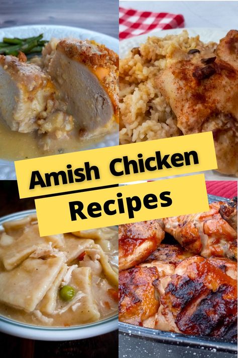 Chicken pot pie, chicken and rice, barbecued chicken, and baked chicken breast Prairie Chicken Recipe, Mennonite Dinner Recipes, Country Cupboard Recipes, Amish Chicken And Waffles, Amish Mennonite Recipes, Amish Wedding Chicken, Amish Chicken Recipes, Amish Haystacks Recipe Dinners, Amish Fried Chicken