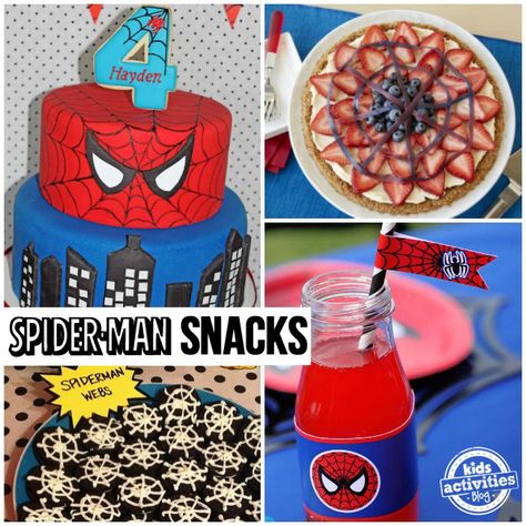 Spider-Man Party Ideas Kids Activities Blog Spiderman Birthday Treats, Spider Man Party Ideas, Man Party Ideas, Spiderman Party Ideas, Spider Web Cookies, Party Ideas Food, Spiderman Cupcakes, Party Backdrops, Avengers Party