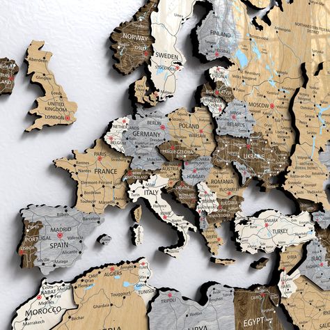 World Map Europe, Wooden World Map, Pushpin Travel Map, Print Map, Wall Map, World Map Wall Art, Travel Map, World Map Wall, Wood Oil