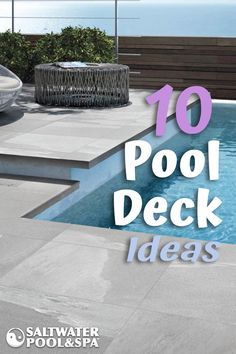 Pool Deck Ideas Inground, Pool Decking Concrete, Pool Deck Tile, Travertine Pool Decking, Pool Makeover, Pool Deck Decorations, Decks Around Pools, Inground Pool Landscaping, Florida Pool