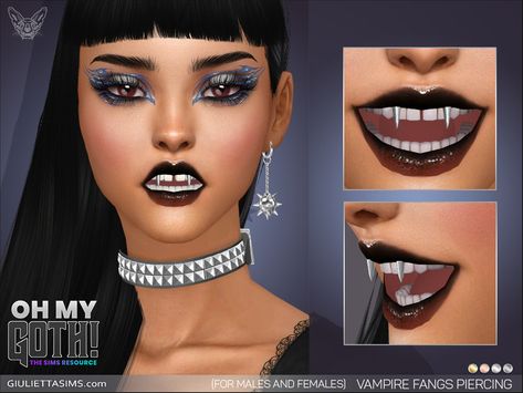 The Sims Resource - Oh My Goth - Vampire Fangs Piercing (lip category) Vampire Fang Piercing, Angel Fangs Piercing Sims 4, Lip Piercings Sims 4 Cc, Sims 4 Smiley Piercing, Fangs Sims 4 Cc, Sims 4 Mods Clothes Goth, Sims 4 Vampire Hair Cc, Sims 4 Cc Piercings Lip, Sims 4 Cc Vampire Teeth