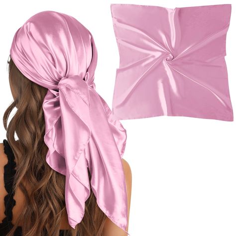 PRICES MAY VARY. 35" X 35" large satin hair scarf, soft, silky, stretchy and lightweight, good texture, not easy to fade, comfortable to wear, easy to match your clothes, dress up your appearance, and keep you stylish all day Fashion hair accessories: suitable for various occasions, such as parties, weddings, banquets, festivals, daily wear, etc. Can be used as a hair scarf, headband, necktie, etc. Multi-function: the satin headscarf can be used as a hair accessory to create different hairstyles Hair Silk Scarf, Satin Head Scarf, Night Hair, Hair Bandana, Solid Color Hair, Night Hairstyles, Ladies Head Scarf, Bandana Hairstyles, Scarf For Women