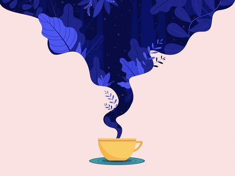 coffee illustration | Dreaming over my cup of coffee welcome screen plants space stars sky smoke digital painting freebie pastel coffee blue ux ui vector design freebies drawing sketch illustration Coffee Cups Illustration, Cup Of Coffee Illustration, Dribbble Design, Screen Plants, Coffee Drawing, Coffee Illustration, Japon Illustration, Illustration Ideas, Space Stars