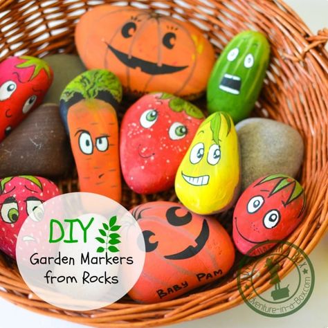 How to Make Garden Markers by Painting Stones Garden Markers Rock, Vegetable Crafts, Painted Garden Rocks, Unique Garden Art, Painted Rocks Kids, Silhouette Painting, Crafts Room, Painted Rocks Diy, Rock Painting Ideas Easy