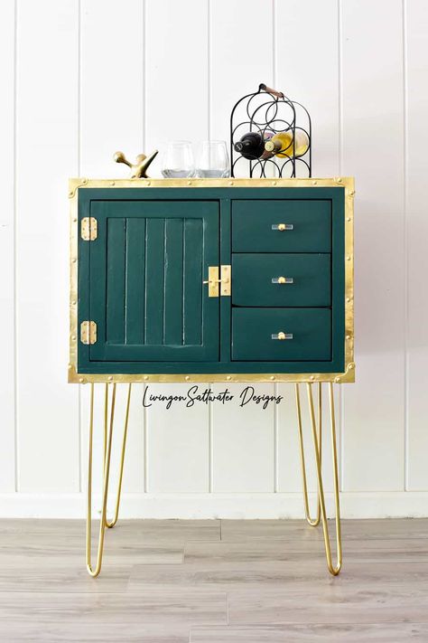 Trunk Upcycle, Green Accent Table, Best Paint For Wood, Trunk Makeover, Green Painted Furniture, Green Dresser, Bar Station, Next Furniture, Old Trunks