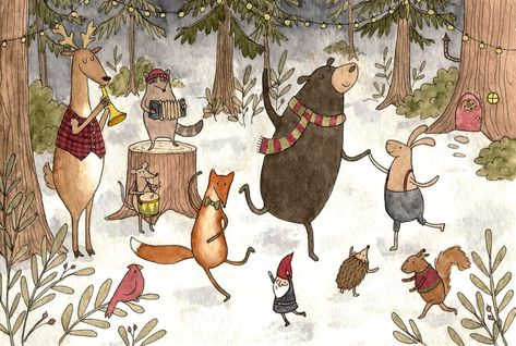 xmasanimals2 Christmas Animals Illustration, Woodland Illustration, Animals Illustration, Santa Cecilia, Woodland Art, Winter Illustration, Woodland Christmas, Picture Illustration, Fairytale Art