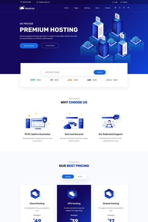Hostinza is a powerful WordPress theme designed for web hosting companies that use WHMCS. With its modern design and WHMCS integration, Hostinza makes it easy to manage your web hosting business online. The theme is fully responsive and compatible with all major browsers, ensuring that your website looks great on any device.Hostinza includes a range of features specifically designed for web hosting companies, such as domain search functionality, hosting plans, pricing tables, and order forms. Hosting Website Design, Web Design Pricing, Web Hosting Design, Logo Infographic, Website Design Inspiration Business, Company Website Design, Website Design Inspiration Layout, Technology Theme, Hosting Website