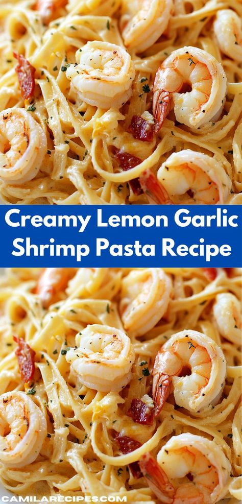 Craving a delightful dinner? This Creamy Lemon Garlic Shrimp Pasta is the perfect blend of zesty flavors and rich creaminess. It's an easy dinner idea that your family will love, making mealtime special. Creamy Garlic Lemon Shrimp Pasta, Scallops And Shrimp Pasta Garlic Butter, Lemon And Garlic Pasta, Creamy Shrimp Scampi Pasta, Best Shrimp Pasta Recipe, Light Shrimp Pasta Recipes, Lemon Butter Shrimp Pasta, Creamy Lemon Garlic Shrimp, Shrimp And Pasta Recipes