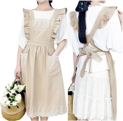 Amazon.com: Rayrise White Bib Apron Vintage Pinafore Dress with Pockets Women Adjustable Maid Costume Retro Cotton Dress for Kitchen : Home & Kitchen Vintage Pinafore Dress, Vintage Pinafore, Branded Aprons, Apron Vintage, Cottagecore Clothes, Kitchen Shop, Bib Apron, Aprons Vintage, Pinafore Dress