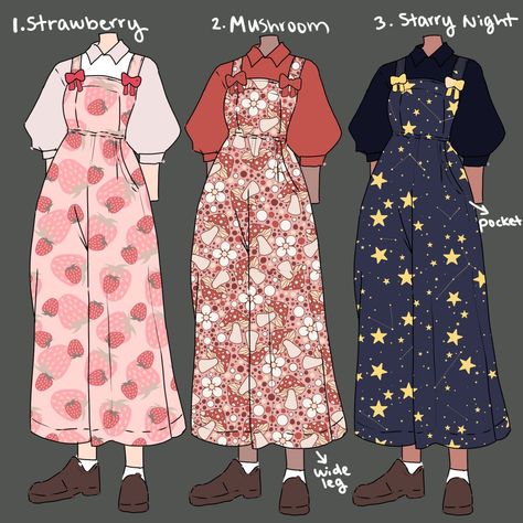 Mochipan on X: "1, 2, or 3? Yall are absolutely eating these overalls so have some more ⭐️ https://t.co/NY4WJ9Yqjq" / X Strawberry Outfit, Dress Design Drawing, Fashion 90s, Clothing Design Sketches, Drawing Anime Clothes, Dress Design Sketches, Whimsical Fashion, Fashion Design Drawings, Fashion Design Sketches