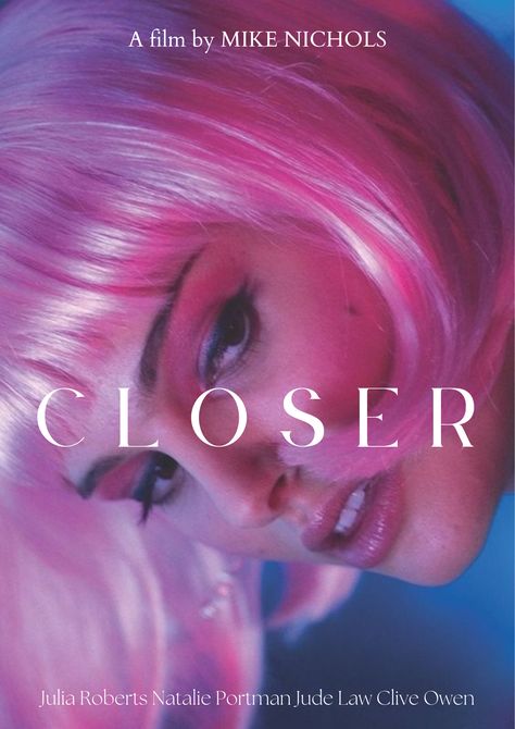 Natalie Portman Poster, Closer Movie Poster, Atonement Movie Poster, Priscilla Movie Poster, Pink Movie Aesthetic, Pink Movie Poster, Atonement Movie, Pink Film, Pink Movies