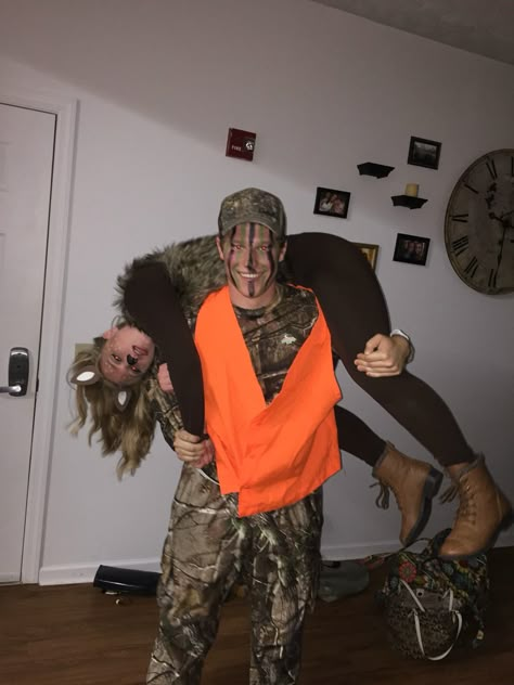 Deer and Hunter costume                                                                                                                                                     More Halloween Diy Women, Deer And Hunter Costume, Deer And Hunter, Deer Halloween Costumes, Couple Costumes For Halloween, Deer Halloween, Hunter Costume, Easy Couples Costumes, Couple Costume Ideas