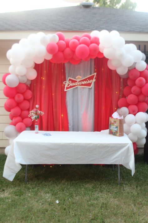 Budweiser Birthday Party Decorations, Budweiser Party Decorations, Budweiser Theme Party, Budweiser Party, Budweiser Themed Birthday Party, Beer Party, Masquerade Ball, Retirement Parties, 70th Birthday