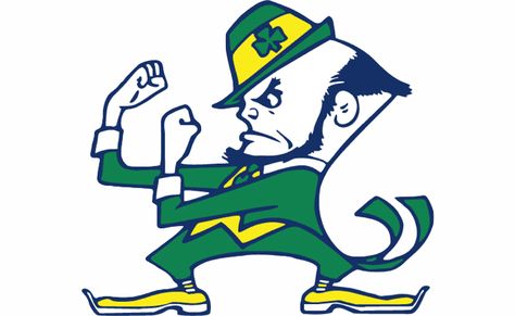 The Leprechaun is the feisty mascot of Notre Dame's Fighting Irish sports teams. He brings good luck and is ready to battle anything that comes his way. Notre Dame Leprechaun, Notre Dame Logo, Noter Dame, Irish Symbols, Go Irish, Irish Leprechaun, Notre Dame Football, Notre Dame University, College Logo