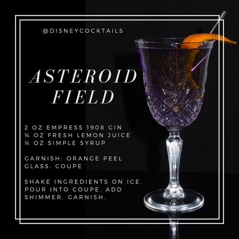 Asteroid Field, Disney Cocktail Recipes, Star Wars Star Themed Cocktail, Star Wars Cocktails Recipes, Star Cocktail, Dnd Cocktails, Star Wars Cocktails, Disney Alcoholic Drinks, Star Wars Drinks, Disney Cocktails, Bartender Drinks Recipes