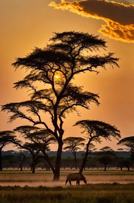 Witness the golden sunset over Hwange National Park's endless savannah plains, with acacia trees silhouetted against the sky. Immerse yourself in Zimbabwe's untouched wilderness. Zimbabwe Aesthetic, Savannah Africa, African Grasslands, Savannah Landscape, Safari Landscape, Africa Trees, Africa Aesthetic, Africa Pictures, African Forest