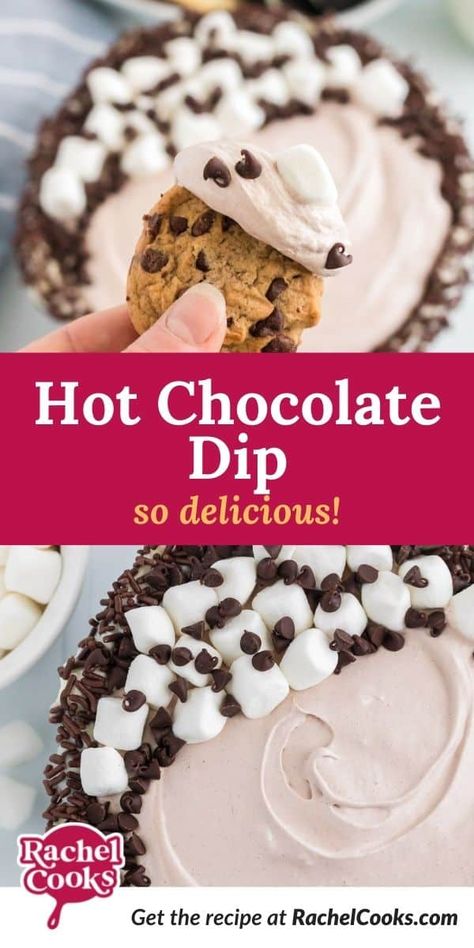 Hot Cocoa Cheesecake Dip, Hot Coco Dip Recipe, Cool Whip Hot Cocoa Dip, Chocolate Chip Fluff, Hot Cocoa Dip With Marshmallow Fluff, Small Christmas Party Food, Frosting Dip For Graham Crackers, Frozen Hot Chocolate Dip, Christmas Dips Dessert