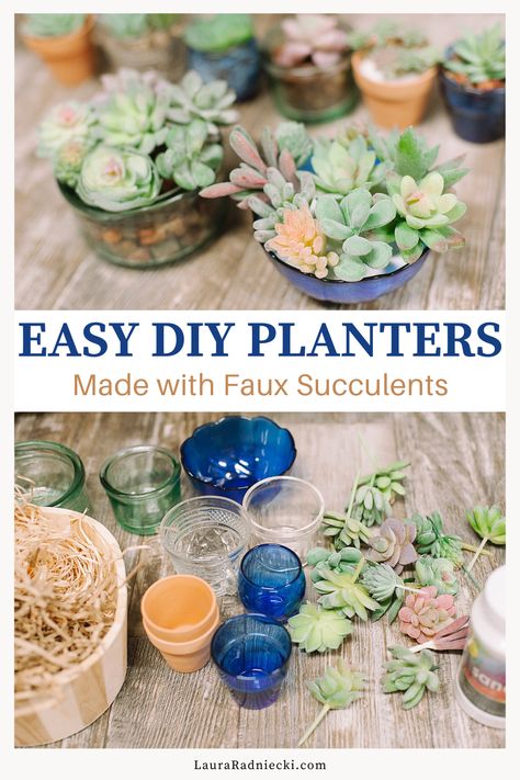 Diy Faux Succulent Planter, Tiny Succulent Pots Diy, Faux Succulent Arrangements Diy, Mini Planter Ideas, Diy Fake Succulents Decor, Diy Plant Saucer, Diy Succulent Planters Ideas, Fake Succulents Decor, Faux Succulent Arrangements