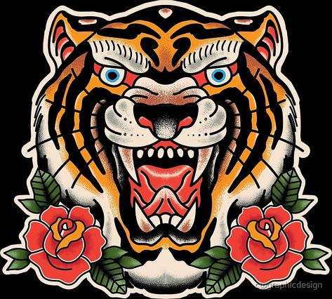 Traditional Tiger Tattoo Inspired Digital Design • Millions of unique designs by independent artists. Find your thing. Traditional Tiger Tattoo, Tiger Head Tattoo, Traditional Tattoo Old School, Traditional Tattoo Inspiration, Tiger Tattoo Design, Omerta Tattoo, Traditional Tattoo Sleeve, Old School Tattoo Designs, Traditional Tattoo Design