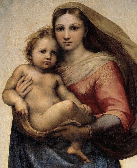 Raphael Madonna, Raphael Sanzio, Sistine Madonna, Sistine Chapel, Italian Painters, Holy Mary, Mary And Jesus, Madonna And Child, Holy Family