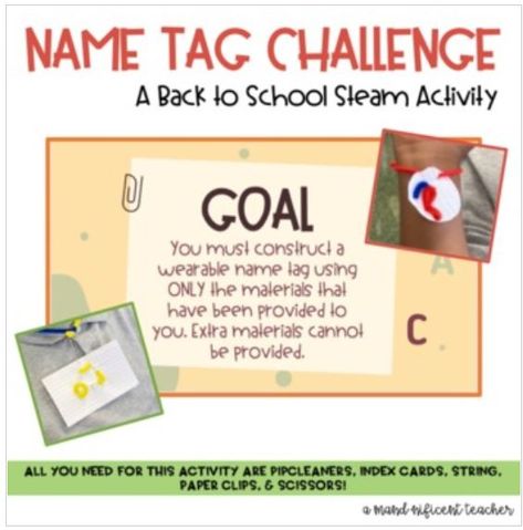 School Name Tag, Getting To Know Your Students, First Day Of School Activity, Elementary Stem Activities, Steam Challenges, Coding Lessons, Building Classroom Community, Stem Elementary, Classroom Banner