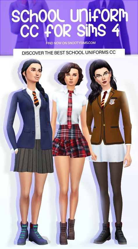 school uniform Sims 4 School Uniform, Sims 4 School, Best School Uniform, Design Your Own Dress, High School Uniform, Plain Skirt, Tumblr Sims 4, School Tops, Brown Jacket