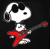 Cartoon Dog, Snoopy, Guitar, Black