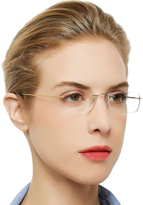 Semi Rimless Glasses Women, Semi Rimless Glasses, Grey Hair And Glasses, Gold Glasses, Rimless Glasses, Fashion Eye Glasses, Wayfarer Sunglasses, Color Lenses, Spring Hinge