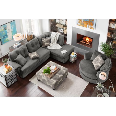 Cordoba Gray II Upholstery 2 Pc. Sectional - Value City Furniture Grey Sectional, American Signature Furniture, Value City Furniture, Trendy Living Rooms, Brown Living Room, Furniture Layout, Livingroom Layout, Living Room Grey, Room Layout