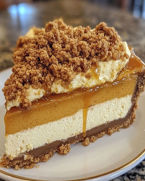 Pumpkin Pecan Cheesecake, Fall Cheesecake, Cake Receipe, Pumpkin Coffee Cakes, Caramel Drizzle, Caramel Cheesecake, Pumpkin Caramel, Creative Desserts, Dessert Toppings