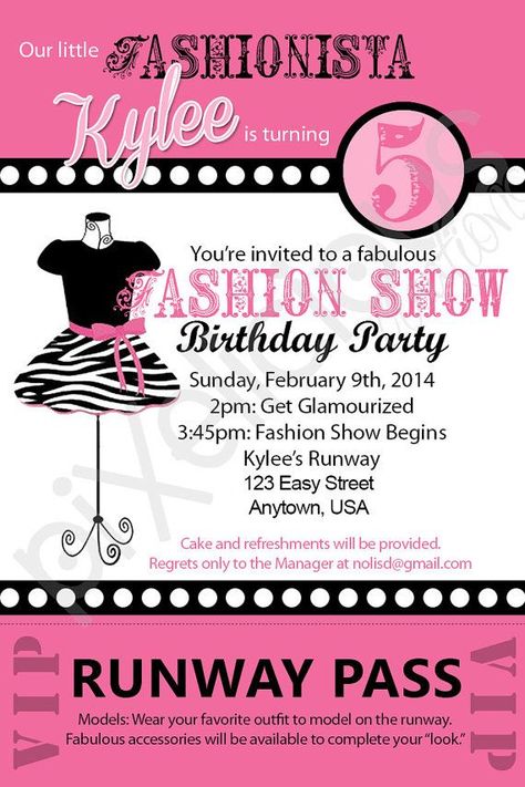 Download Fashion Show Birthday Party Invitations Fashion Show Birthday Party, Fashionista Birthday Party, Fashion Birthday Party, Model Party, Fashion Show Party, Fashion Show Invitation, Fashion Show Themes, Kids Fashion Show, Fashion Birthday