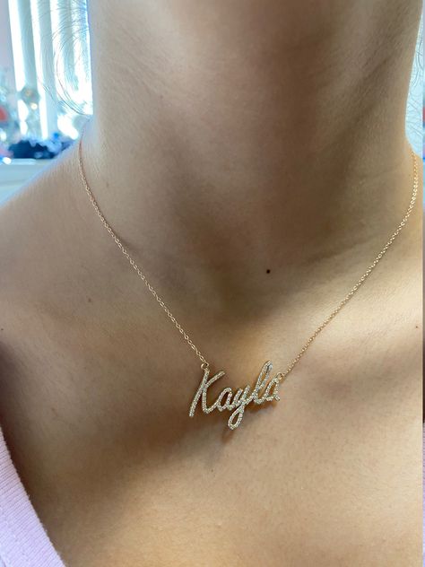 Small Diamond Necklace, Diamond Name Necklace, Name Plate Necklace, Fancy Jewelry Necklace, Diamond Initial Necklace, Necklace Name, Initial Name, Gold Name Necklace, Solid Gold Earrings