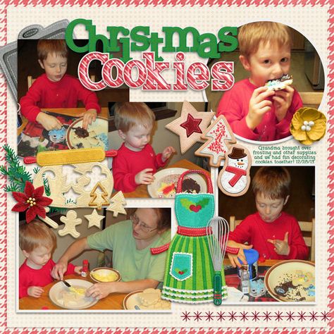 Christmas Cookie Scrapbook Layout, Christmas Cookies Scrapbook Layouts, Food Scrapbook, Making Christmas Cookies, Scrapbook Recipe, Scrapbook Recipe Book, Cocoa Party, School Scrapbook Layouts, Scrapbook Christmas