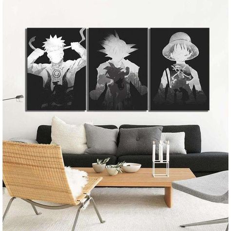 Luffy And Naruto, Luffy Naruto, Manga Painting, Original Wall Decor, Naruto Manga, Black And White Painting, Gamer Room, Black And White Wall Art, Game Room Decor