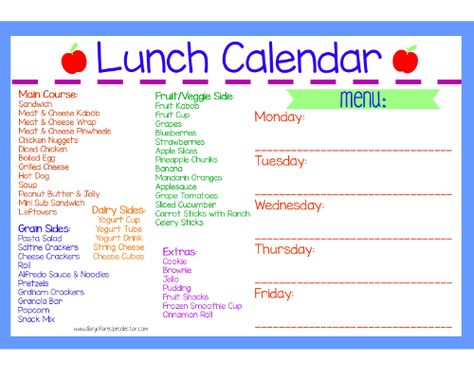 Never run out of school lunch ideas again with this fun (and free!) lunch calendar that you can print out. Lunch Treats, School Lunch Menu, Fun Lunches, Calendar Image, Menu Calendar, Meal Planning Menus, Meal Inspiration, Time Planning, Free Lunch