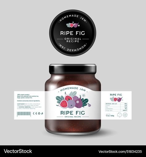 Jam Jar Design, Jam Label, Jar Packaging, Sugar Free Vegan, Fig Recipes, Fig Jam, Design Label, Homemade Jam, Sweet Food