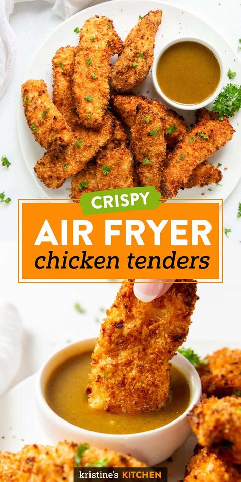 Chicken Strips Air Fryer, Chicken Tenders In Air Fryer, Crispy Air Fryer Chicken Tenders, Healthy Chicken Tenders, Air Fryer Recipes Chicken Tenders, Homemade Chicken Tenders, Crispy Air Fryer Chicken, Easy Air Fryer Recipes, Air Fryer Recipes Snacks