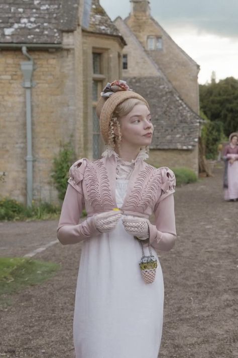 Anya Taylor-Joy as Emma Woodhouse Emma Costumes 2020, Anya Taylor Joy Emma, Emma Costumes, Emma Outfits, Emma Aesthetic, Period Drama Costumes, Maria Core, Emma 2020, Emma. 2020