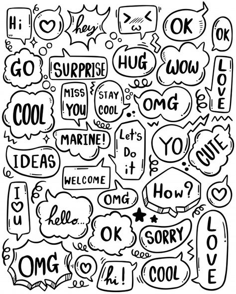 Cute Speech Bubble, Cloud Cartoon, Word Doodles, Massage Logo, Doodle Icons, Typography Tattoo, Scrapbook Letters, Word Bubble, Text Bubble