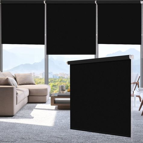 PRICES MAY VARY. [ 100% BLACKOUT ] LUCKUP Roller shades blind, blocking 100% sunlight. Our Blackout window blinds not only protect the privacy of you and your family, but also protect your furnitures. Our shade blind features a simple & modern look suitable for various decoration styles. [ EXCELLENT MATERIAL ] The roller blinds Roller shade is 100% Polyester Fabric +Reinforce Thermal Insulated Coating. This material balances the temperature, maintains the indoor temperature during the summer, an Black Venetian Blinds Living Rooms, Light Filtering Blinds, Window Blinds And Shades, Vinyl Blinds, Window Roller Shades, Blackout Roller Shades, Zebra Blinds, House Remodeling, Blackout Roller Blinds