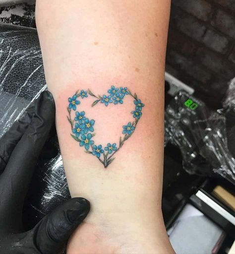 Top 61 Best Forget Me Not Tattoo Ideas - [2021 Information Guide] Forget Me Not Heart Tattoo, Forget Me Not Flowers Tatoos, Forgetmenot Tattoo, Commemorative Tattoo, Flower Heart Tattoo, Alzheimers Tattoo, Hearts Tattoos, Two Hearts Tattoo, Grandma Tattoo