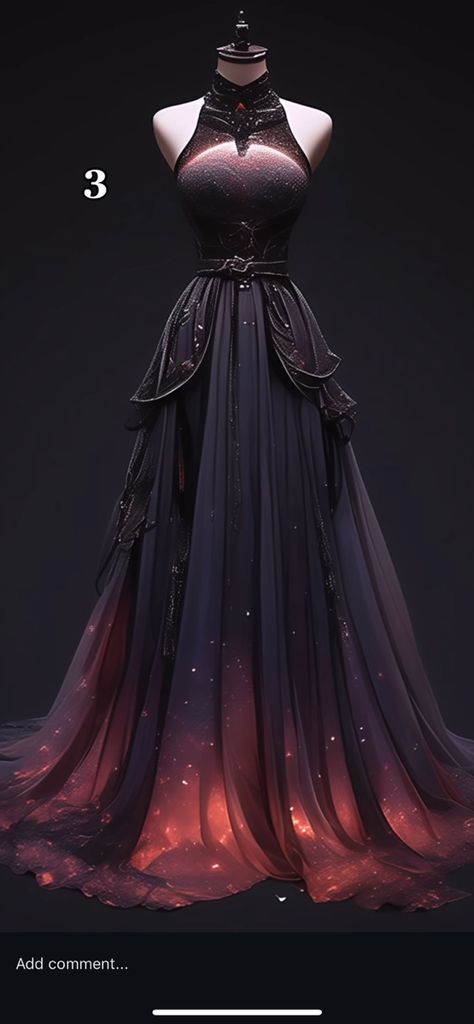 Dark Fantasy Dress, Fantasy Ball Gowns, Mystical Dresses, Sorceress Outfit, Red Gothic Dress, Villain Dresses, Blue Sparkly Dress, Fantasy Dresses, Fashion Drawing Dresses