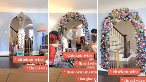 Mom hot-glues 800 ornaments around her doorway to create a stunning Christmas arch Ornament Doorway Arch, Christmas Ornament Arch, Ornament Arch, Doorway Arch, Disney Princess Books, Christmas Arch, Two Couples, Doorway Decor, Princess Book